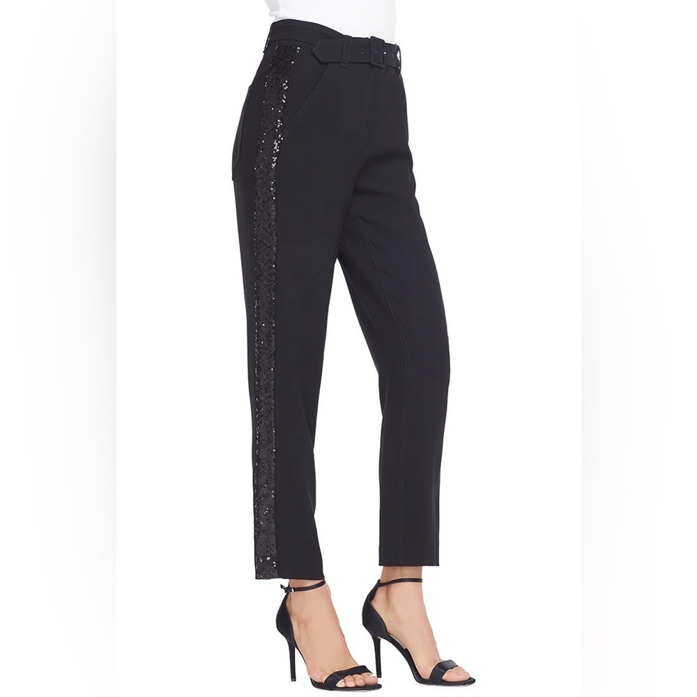 NWT Derek Lam 10 Crosby Straight Leg Trouser Pants Sequin Tuxedo Stripe Black 2
